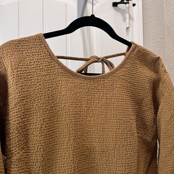 Madewell Shirt Tan Lightspun Peplum Open Tie Back Top Women Size S Oversize Boxy - Picture 2 of 11